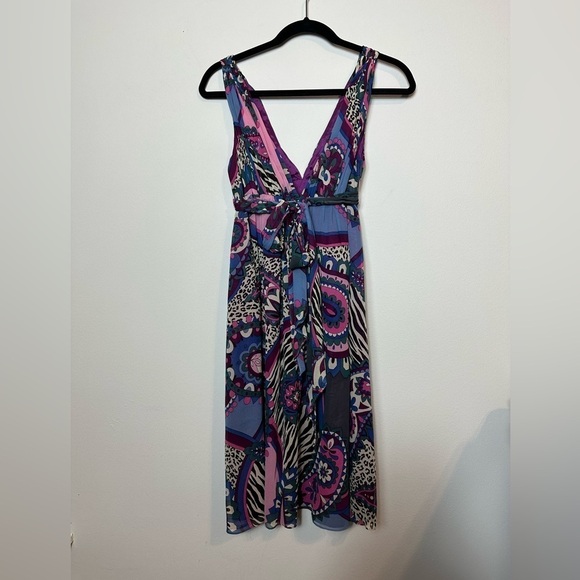 Tibi 100% Silk Geometric Floral V Neck Empire Sleeveless Dress Size 4 - Picture 8 of 12